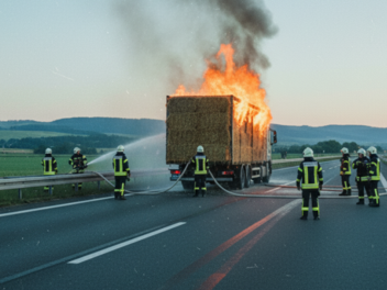 Auf der A3 brennt ein Lkw. Symbolbild: Brennender Lkw